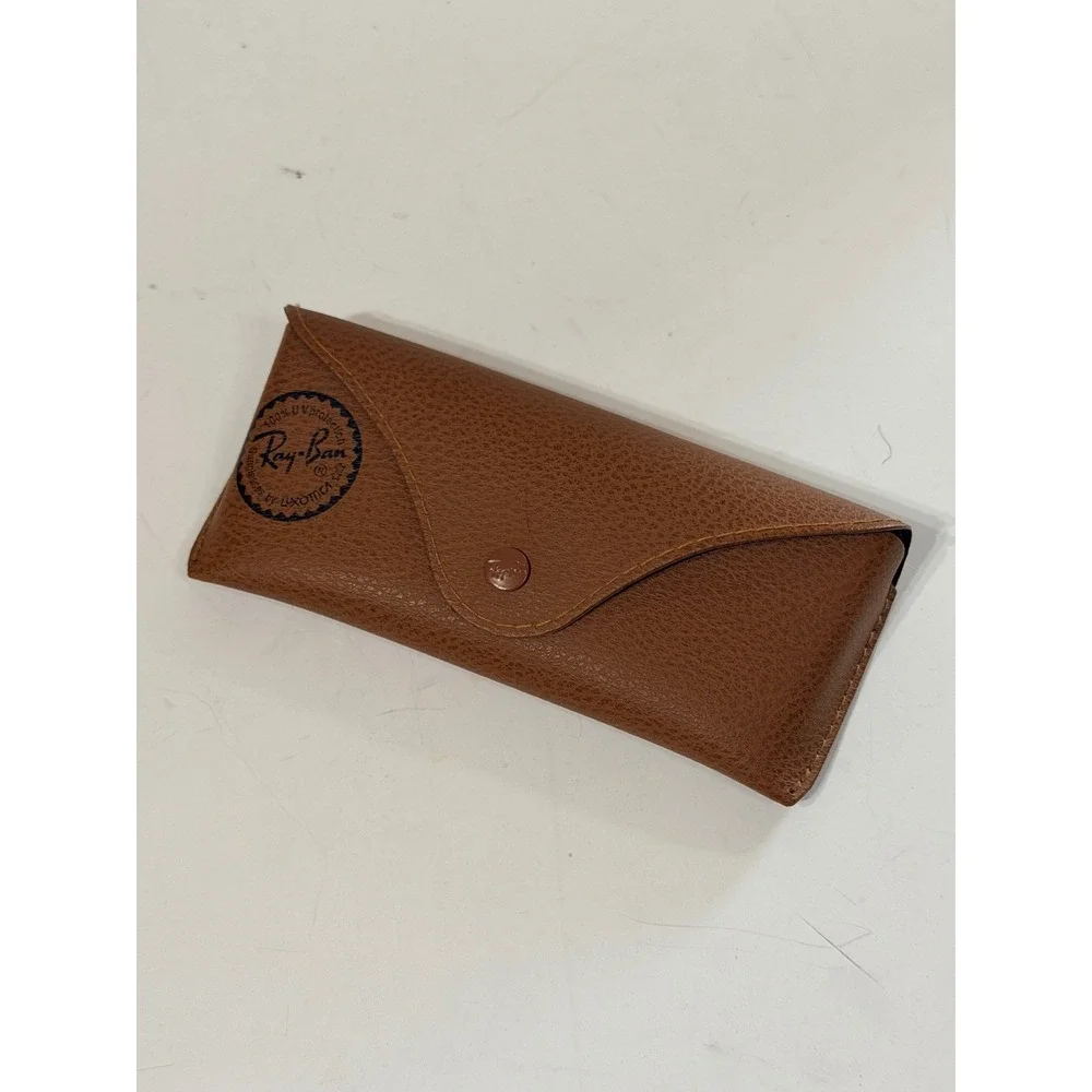 Ray-Ban Sunglasses Case Brown Pebble Grain Faux Leather Snap Closure Protective